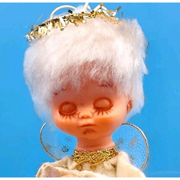 Vintage 1950s Pixie Angel Knee Hugger Ornament Tulle Wings Sleepy Eyes Japan - Picture 5 of 11